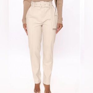 Elegant Cream Women's Faux Leather Pants